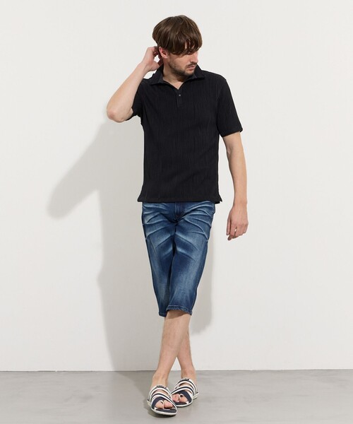 HIDEAWAYS NICOLE（ハイダウェイニコル）の「【WEB限定】ウェーブタックジャガードスキッパーポロシャツ（ポロシャツ・メンズ・グレー/ブルー/ホワイト/ネイビー/ブラック・L/M/XL）」の8枚目の写真