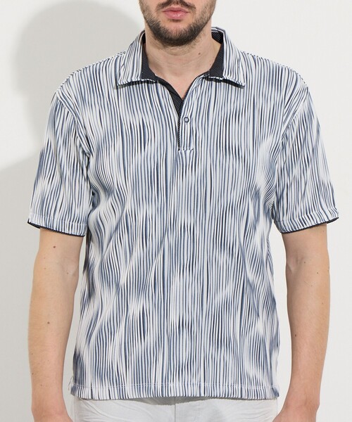 HIDEAWAYS NICOLE（ハイダウェイニコル）の「【WEB限定】ウェーブタックジャガードスキッパーポロシャツ（ポロシャツ・メンズ・グレー/ブルー/ホワイト/ネイビー/ブラック・L/M/XL）」の11枚目の写真