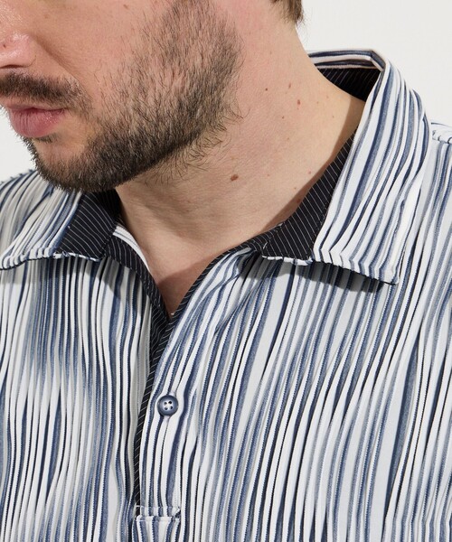 HIDEAWAYS NICOLE（ハイダウェイニコル）の「【WEB限定】ウェーブタックジャガードスキッパーポロシャツ（ポロシャツ・メンズ・グレー/ブルー/ホワイト/ネイビー/ブラック・L/M/XL）」の14枚目の写真