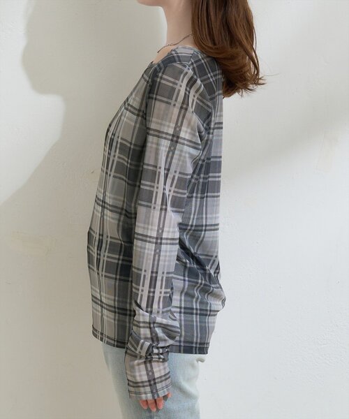 natural couture（ナチュラルクチュール）の「チュールチェックトップス（Tシャツ/カットソー・レディース・ブラウン/グレー/ベージュ・FREE）」の8枚目の写真