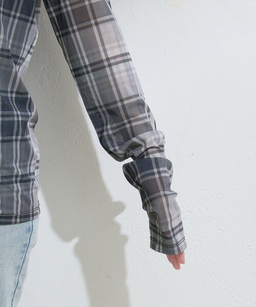 natural couture（ナチュラルクチュール）の「チュールチェックトップス（Tシャツ/カットソー・レディース・ブラウン/グレー/ベージュ・FREE）」の4枚目の写真