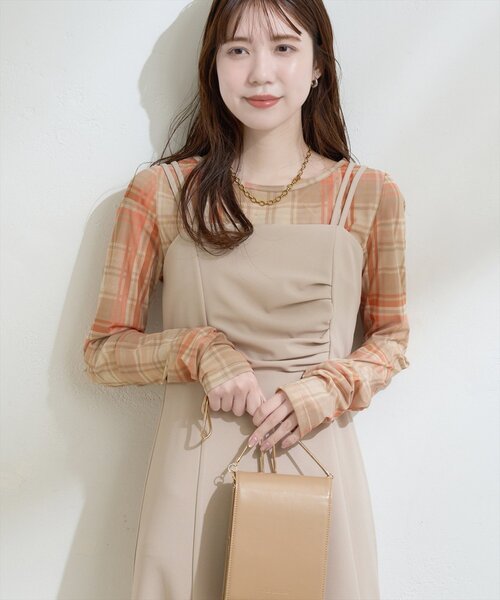 natural couture（ナチュラルクチュール）の「チュールチェックトップス（Tシャツ/カットソー・レディース・ブラウン/グレー/ベージュ・FREE）」の22枚目の写真