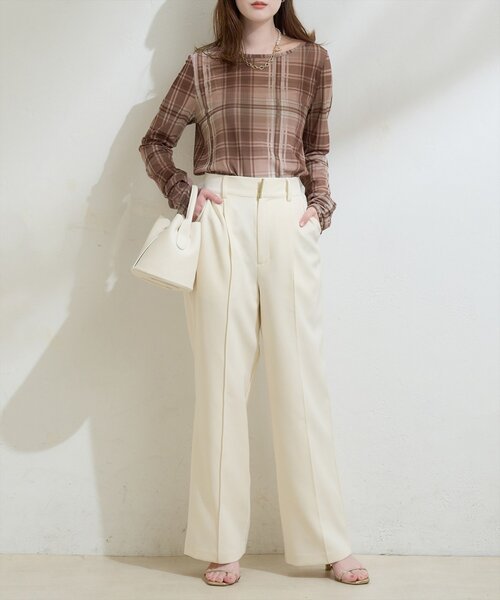 natural couture（ナチュラルクチュール）の「チュールチェックトップス（Tシャツ/カットソー・レディース・ブラウン/グレー/ベージュ・FREE）」の16枚目の写真