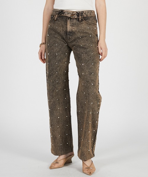 PRANK PROJECT(プランクプロジェクト)の「【2026Summer Pre-Order】スタッデッドストレートジーンズ / Studded Straight Jeans(デニムパンツ・レディース・ブラウン・36/38)」の9枚目の写真