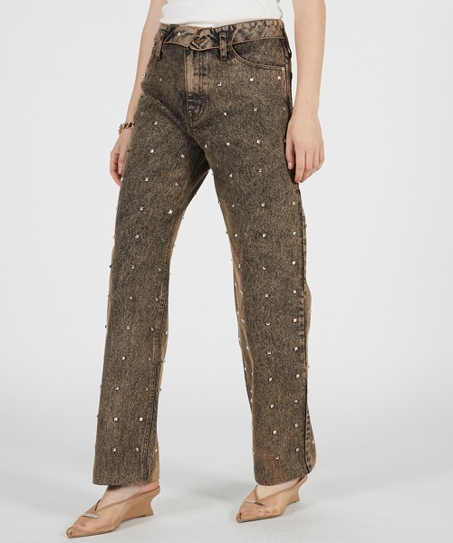 PRANK PROJECT(プランクプロジェクト)の「【2026Summer Pre-Order】スタッデッドストレートジーンズ / Studded Straight Jeans(デニムパンツ・レディース・ブラウン・36/38)」の4枚目の写真
