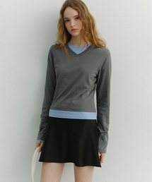 ESSENTIAL PETIT V-NECK T-SHIRT_UDTS6A201_CHARCOAL GREY