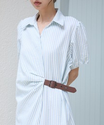 ストライプ柄カシュクールシャツワンピース