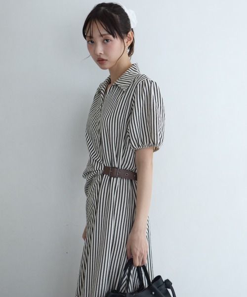 krahe(クレーエ)の「ストライプ柄カシュクールシャツワンピース(ワンピース・レディース・ブルー/ブラウン/ブラック・FREE)」の15枚目の写真