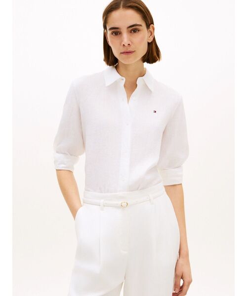 TOMMY HILFIGER(トミーヒルフィガー)の「リネンリラックスシャツ(シャツ/ブラウス・レディース・ピンク/ホワイト/ブルー・38inch/36inch/34inch/32inch)」の2枚目の写真