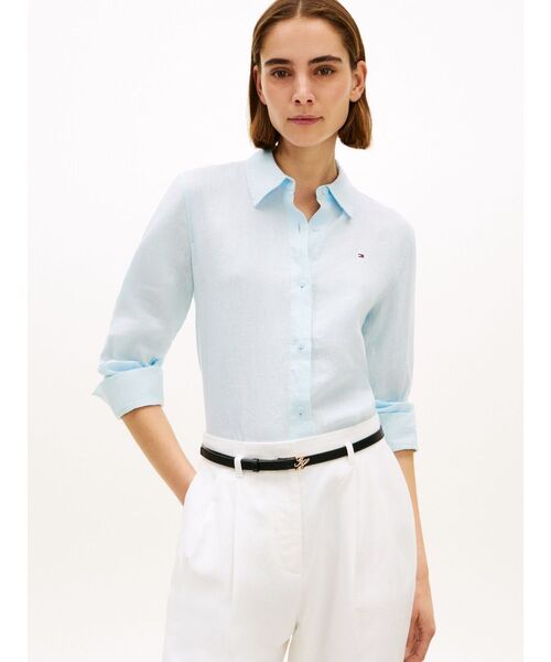 TOMMY HILFIGER(トミーヒルフィガー)の「リネンリラックスシャツ(シャツ/ブラウス・レディース・ピンク/ホワイト/ブルー・38inch/36inch/34inch/32inch)」の3枚目の写真