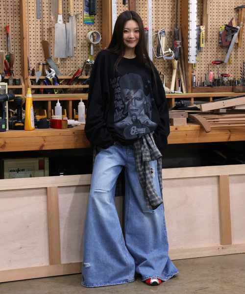 LANGER（ランガー）の「[PLC] CALIK sky wide distressed jeans_blue（デニムパンツ・レディース・ブルー・FREE）」の3枚目の写真