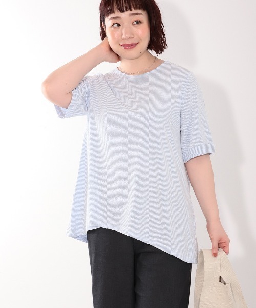 MB mint breeze（エムビーミントブリーズ）の「【LL～6L 大きいサイズ】【WEB限定】カットソーサッカープルオーバー（Tシャツ/カットソー・レディース・ベージュ/サックスブルー/ネイビー・3L/LL/5L/4L/6L）」の3枚目の写真