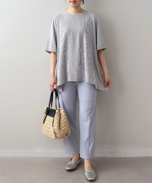 MB mint breeze（エムビーミントブリーズ）の「【LL～6L 大きいサイズ】【WEB限定】カットソーサッカープルオーバー（Tシャツ/カットソー・レディース・ベージュ/サックスブルー/ネイビー・3L/LL/5L/4L/6L）」の9枚目の写真