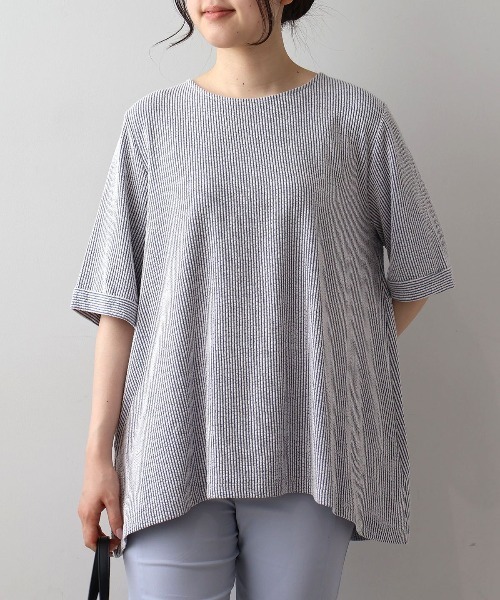 MB mint breeze（エムビーミントブリーズ）の「【LL～6L 大きいサイズ】【WEB限定】カットソーサッカープルオーバー（Tシャツ/カットソー・レディース・ベージュ/サックスブルー/ネイビー・3L/LL/5L/4L/6L）」の11枚目の写真