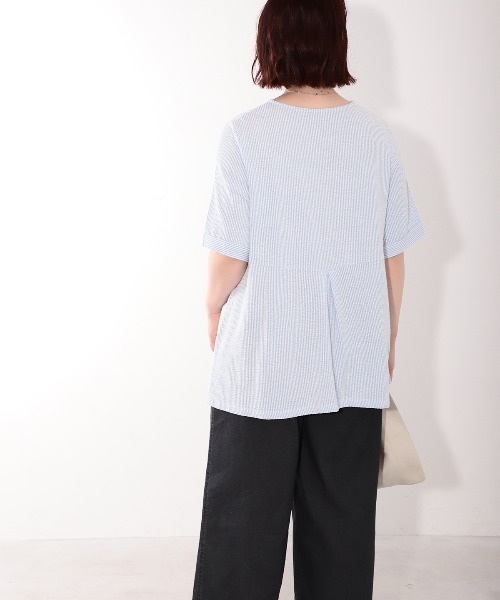 MB mint breeze（エムビーミントブリーズ）の「【LL～6L 大きいサイズ】【WEB限定】カットソーサッカープルオーバー（Tシャツ/カットソー・レディース・ベージュ/サックスブルー/ネイビー・3L/LL/5L/4L/6L）」の14枚目の写真