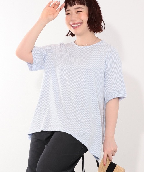 MB mint breeze（エムビーミントブリーズ）の「【LL～6L 大きいサイズ】【WEB限定】カットソーサッカープルオーバー（Tシャツ/カットソー・レディース・ベージュ/サックスブルー/ネイビー・3L/LL/5L/4L/6L）」の16枚目の写真