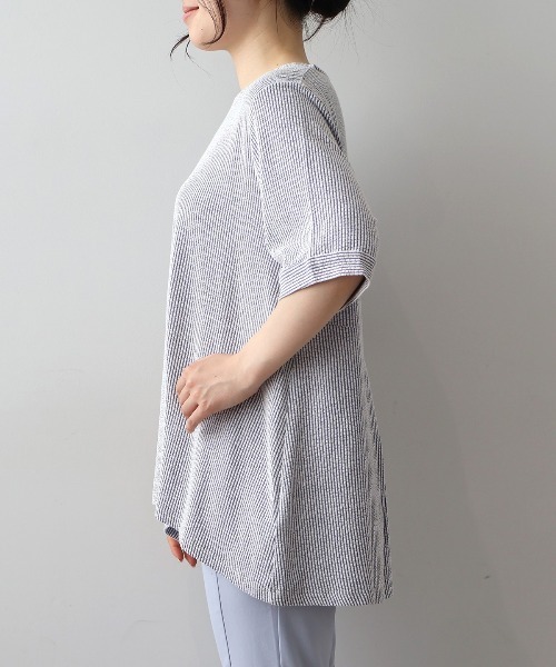 MB mint breeze（エムビーミントブリーズ）の「【LL～6L 大きいサイズ】【WEB限定】カットソーサッカープルオーバー（Tシャツ/カットソー・レディース・ベージュ/サックスブルー/ネイビー・3L/LL/5L/4L/6L）」の5枚目の写真