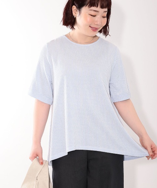 MB mint breeze（エムビーミントブリーズ）の「【LL～6L 大きいサイズ】【WEB限定】カットソーサッカープルオーバー（Tシャツ/カットソー・レディース・ベージュ/サックスブルー/ネイビー・3L/LL/5L/4L/6L）」の8枚目の写真