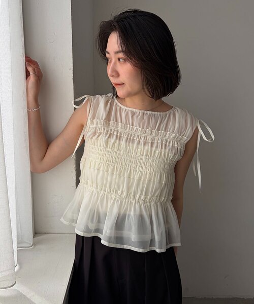CAPRICIEUX LE'MAGE（カプリシューレマージュ）の「オーガンジーペプラムブラウス（シャツ/ブラウス・レディース・アイボリー/ブラック/ベージュ・FREE）」の11枚目の写真