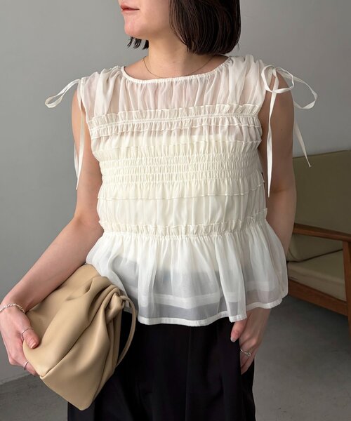 CAPRICIEUX LE'MAGE（カプリシューレマージュ）の「オーガンジーペプラムブラウス（シャツ/ブラウス・レディース・アイボリー/ブラック/ベージュ・FREE）」の12枚目の写真