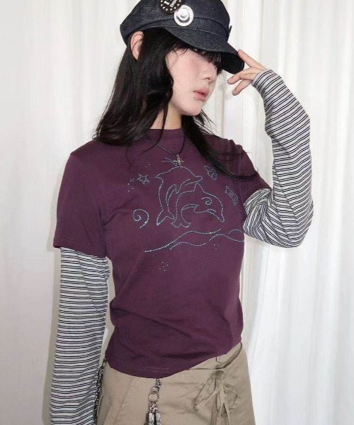 UP START(アップスタート)の「【LAMPOON】ラインストーンレイヤードT(Tシャツ/カットソー・レディース・パープル・SMALL/MEDIUM)」の1枚目の写真