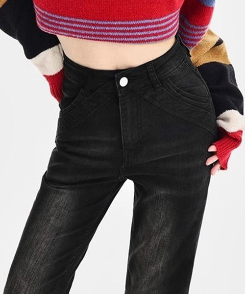 Miniministore(ミニミニストア)の「裾フリンジフレアデニムパンツ ローエッジ(デニムパンツ・レディース・ブラック/サックスブルー・L/S/M)」の13枚目の写真