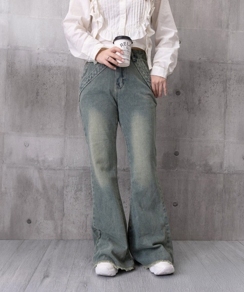 Miniministore(ミニミニストア)の「裾フリンジフレアデニムパンツ ローエッジ(デニムパンツ・レディース・ブラック/サックスブルー・L/S/M)」の20枚目の写真