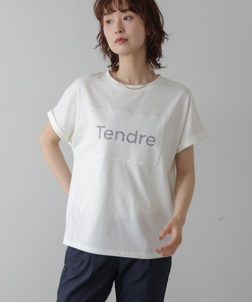 Bou Jeloud(ブージュルード)の「レースロゴフレンチTシャツ(Tシャツ/カットソー・レディース・ブラック/グレイッシュベージュ/オフホワイト・FREE)」の2枚目の写真