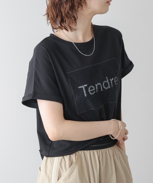 Bou Jeloud(ブージュルード)の「レースロゴフレンチTシャツ(Tシャツ/カットソー・レディース・ブラック/グレイッシュベージュ/オフホワイト・FREE)」の3枚目の写真