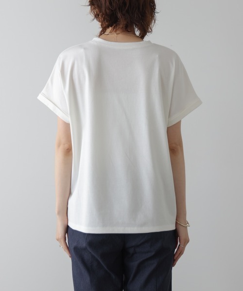 Bou Jeloud(ブージュルード)の「レースロゴフレンチTシャツ(Tシャツ/カットソー・レディース・ブラック/グレイッシュベージュ/オフホワイト・FREE)」の4枚目の写真