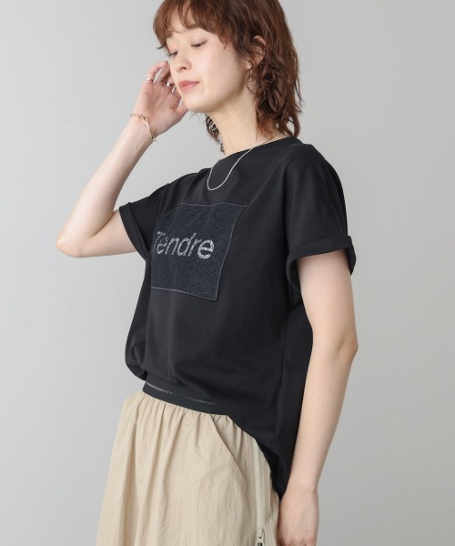 Bou Jeloud(ブージュルード)の「レースロゴフレンチTシャツ(Tシャツ/カットソー・レディース・ブラック/グレイッシュベージュ/オフホワイト・FREE)」の8枚目の写真