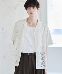 FLOWER JACQUARD SHEER SHORT-SLEEVE SHIRT