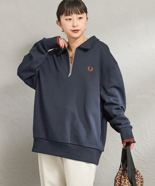 FRED PERRY（フレッドペリー）の「【WEB限定】[FRED PERRY/フレッドペリー] ハーフジップ ポロカラースウェット（スウェット・レディース・ネイビー/アイボリー・M/S/L）」の14枚目の写真