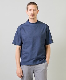 ドットメッシュプリントモックネックTシャツ<ストレッチ・軽量・ハンドウォッシャブル・通気性>