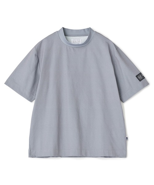 UNION STATION(ユニオンステーション)の「ドットメッシュプリントモックネックTシャツ<ストレッチ・軽量・ハンドウォッシャブル・通気性>(Tシャツ/カットソー・メンズ・ネイビー/ブラック/ライトグレー・LL/L)」の1枚目の写真
