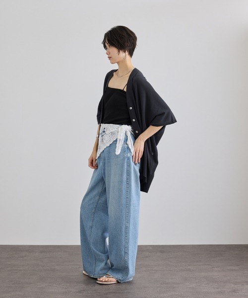 SALON adam et rope'(サロン アダム エ ロペ)の「【WEB限定】クロシェバブーシュカ(バンダナ/スカーフ・レディース・キナリ/ブラック・FREE)」の7枚目の写真