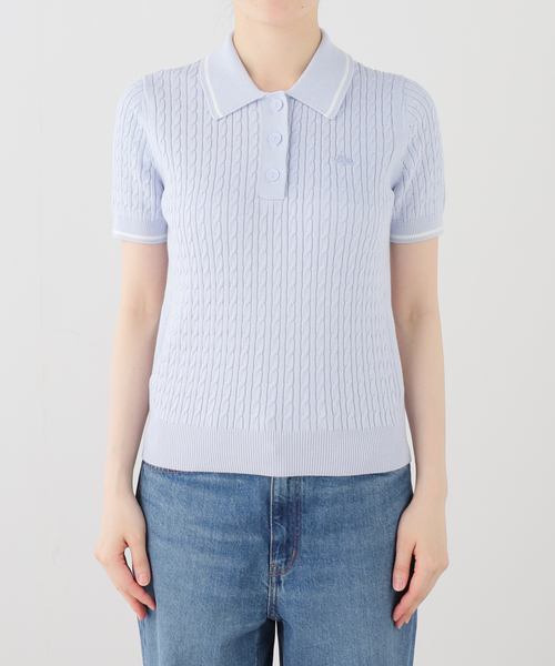 U by SPICK&SPAN（ユーバイスピックアンドスパン）の「LACOSTE / ラコステ ポロ半袖ニット（ポロシャツ・レディース・ホワイト/ブルー・36）」の9枚目の写真