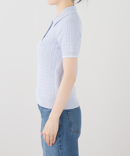 U by SPICK&SPAN（ユーバイスピックアンドスパン）の「LACOSTE / ラコステ ポロ半袖ニット（ポロシャツ・レディース・ホワイト/ブルー・36）」の10枚目の写真