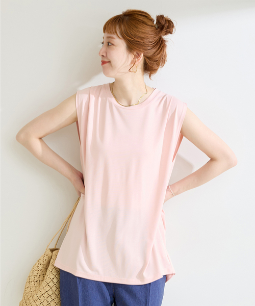 B.C STOCK(ベーセーストック)の「ウォッシャブル / フィブリルタックN/S-Tシャツ(Tシャツ/カットソー・レディース・ホワイト/チャコールグレー/ピンク系その他/ウッド・FREE)」の4枚目の写真