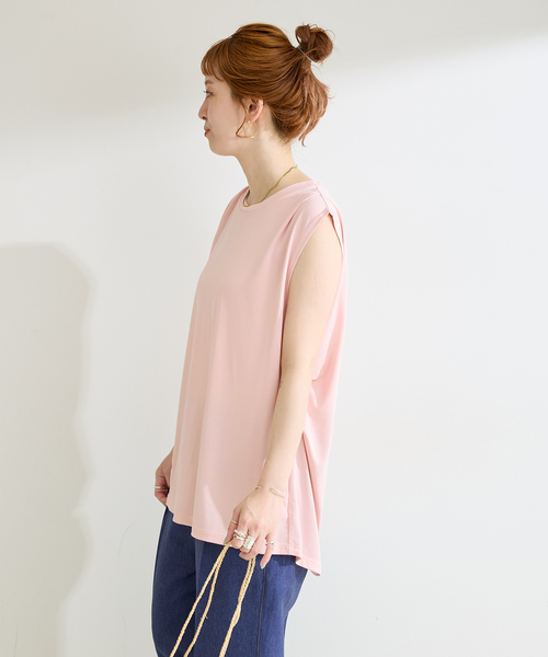 B.C STOCK(ベーセーストック)の「ウォッシャブル / フィブリルタックN/S-Tシャツ(Tシャツ/カットソー・レディース・ホワイト/チャコールグレー/ピンク系その他/ウッド・FREE)」の8枚目の写真