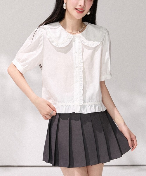 LUCPY(ラクピー)の「ビッグカラーフリルブラウス(シャツ/ブラウス・レディース・ホワイト・X-LARGE/LARGE/MEDIUM/SMALL)」の1枚目の写真