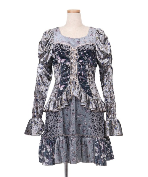 rurumu:（ルルムウ）の「rurumu:/ルルムウ/velour lace up mini dress（ワンピース・レディース・ブラウン/アイボリー/ブルー系その他・F）」の3枚目の写真