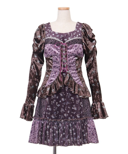 rurumu:（ルルムウ）の「rurumu:/ルルムウ/velour lace up mini dress（ワンピース・レディース・ブラウン/アイボリー/ブルー系その他・F）」の2枚目の写真