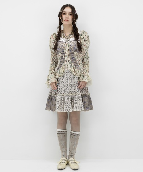 rurumu:（ルルムウ）の「rurumu:/ルルムウ/velour lace up mini dress（ワンピース・レディース・ブラウン/アイボリー/ブルー系その他・F）」の7枚目の写真