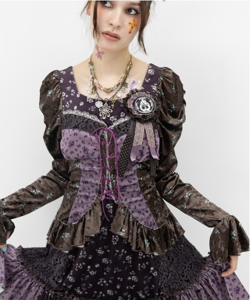 rurumu:（ルルムウ）の「rurumu:/ルルムウ/velour lace up mini dress（ワンピース・レディース・ブラウン/アイボリー/ブルー系その他・F）」の16枚目の写真