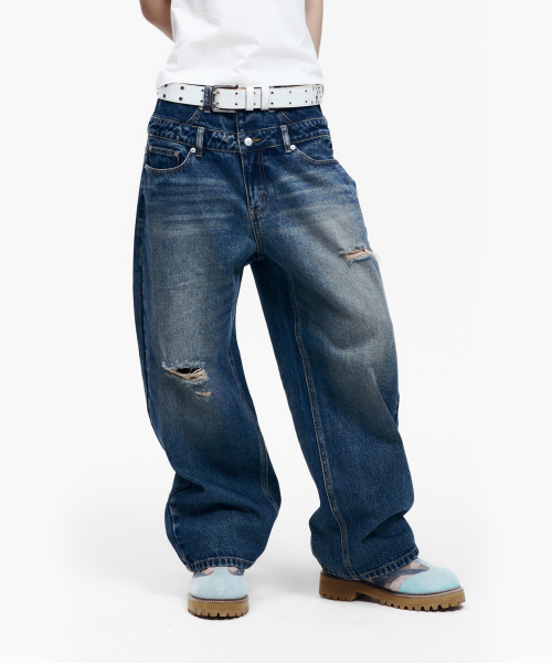 AAKAM(アーカム)の「Double Layer Denim Pants (Blue)(デニムパンツ・レディース・その他・1/2)」の4枚目の写真