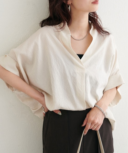 LARUTA（ラルータ）の「【LARUTA】とろなめらかスキッパー半袖シャツ（シャツ/ブラウス・レディース・ライム/ダークブラウン/その他2/その他1・FREE）」の3枚目の写真