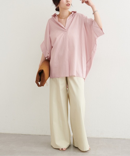 LARUTA（ラルータ）の「【LARUTA】とろなめらかスキッパー半袖シャツ（シャツ/ブラウス・レディース・ライム/ダークブラウン/その他2/その他1・FREE）」の7枚目の写真