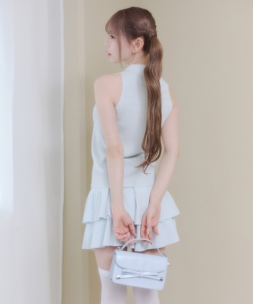 Rmine(アールマイン)の「襟付きリボン ニットトップス & ティアードミニスカート セットアップ(セットアップ・レディース・ブルー/ホワイト/グレー/ネイビー・FREE)」の13枚目の写真