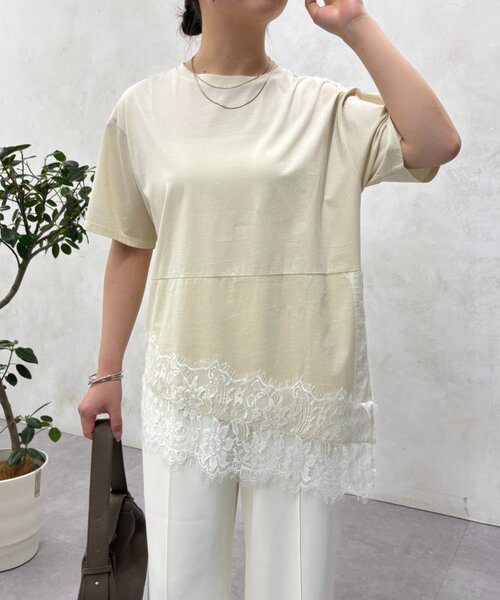 Jena espace merveilleux(ジェナ エスパスメルヴェイユ)の「裾レース切替カットソー(Tシャツ/カットソー・レディース・ベージュ/ブラック/オフホワイト・FREE)」の3枚目の写真